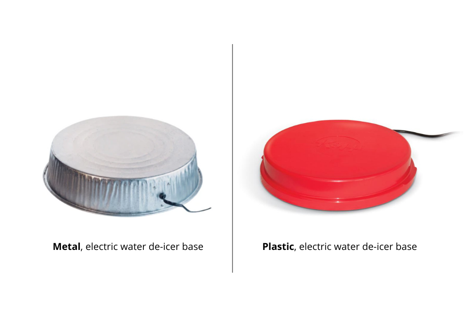 Plastic and metal electric chicken waterer deicers