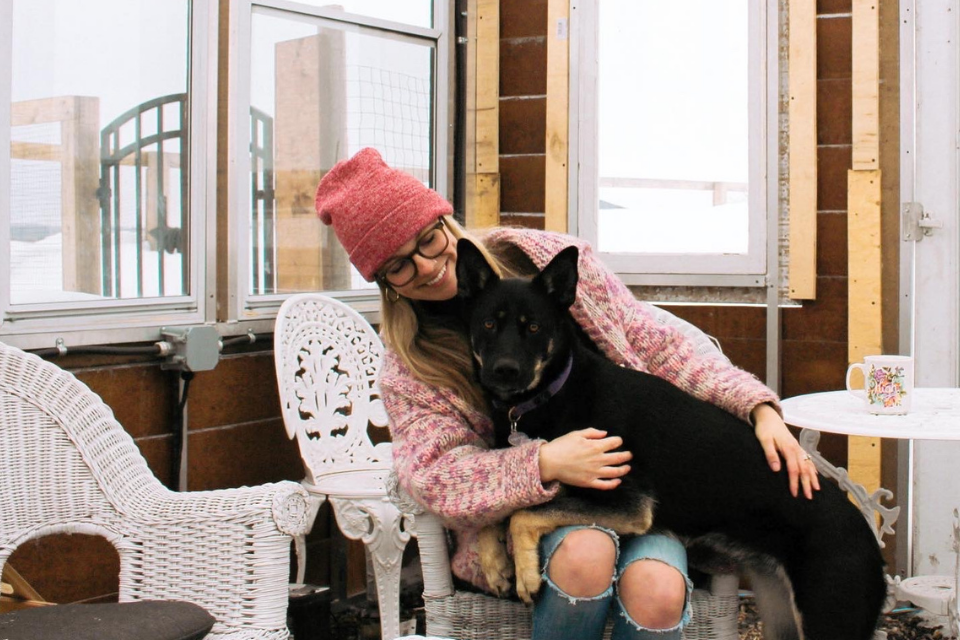 Maggie and pepper in the greenhouse