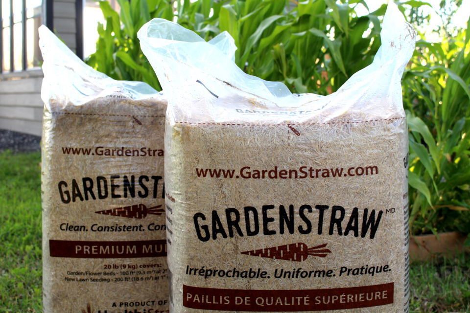 Bags of garden straw mulch from HealthiStraw